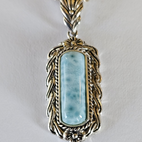 Vintage Genuine Larimar Pendant with Sterling Silver Necklace! - Picture 2 of 7